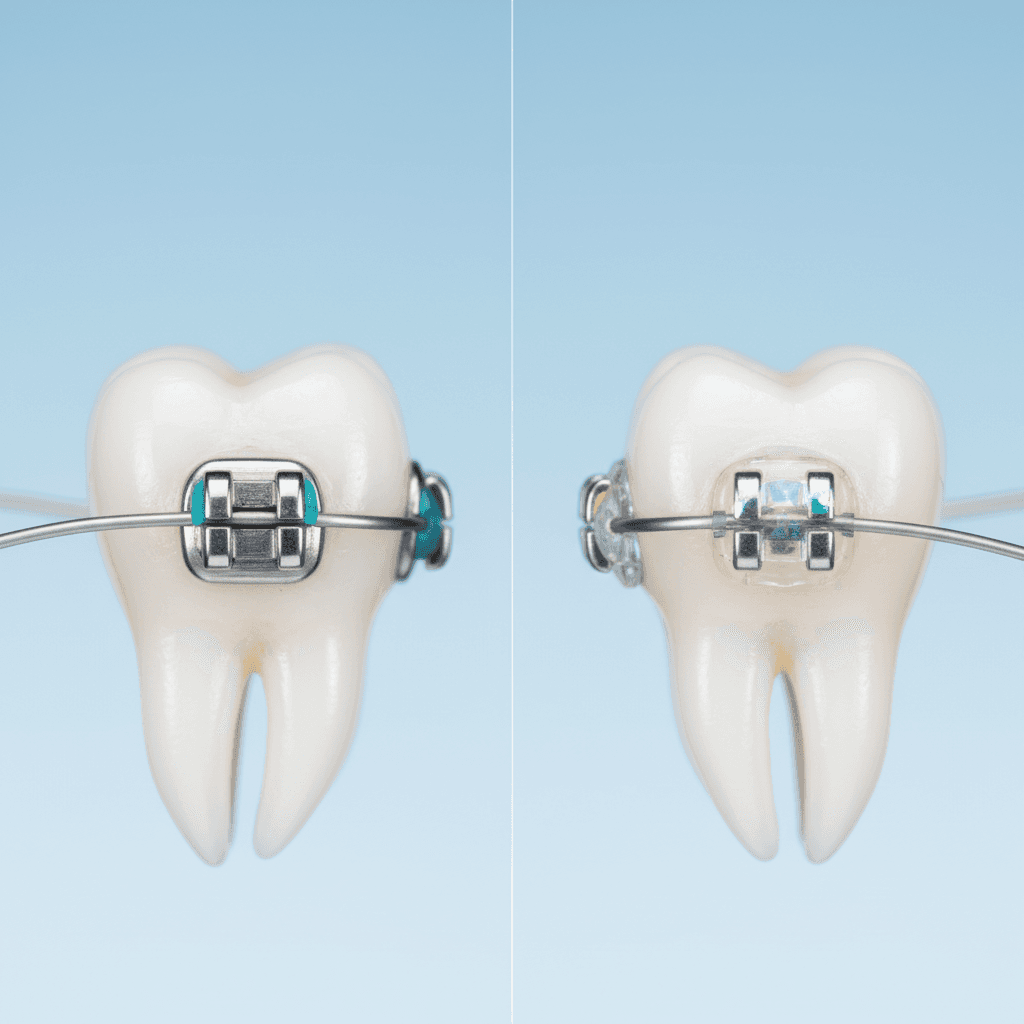 Aparat dentar metalic vs. safir 2026 — comparativ complet (preț, durată, estetică)