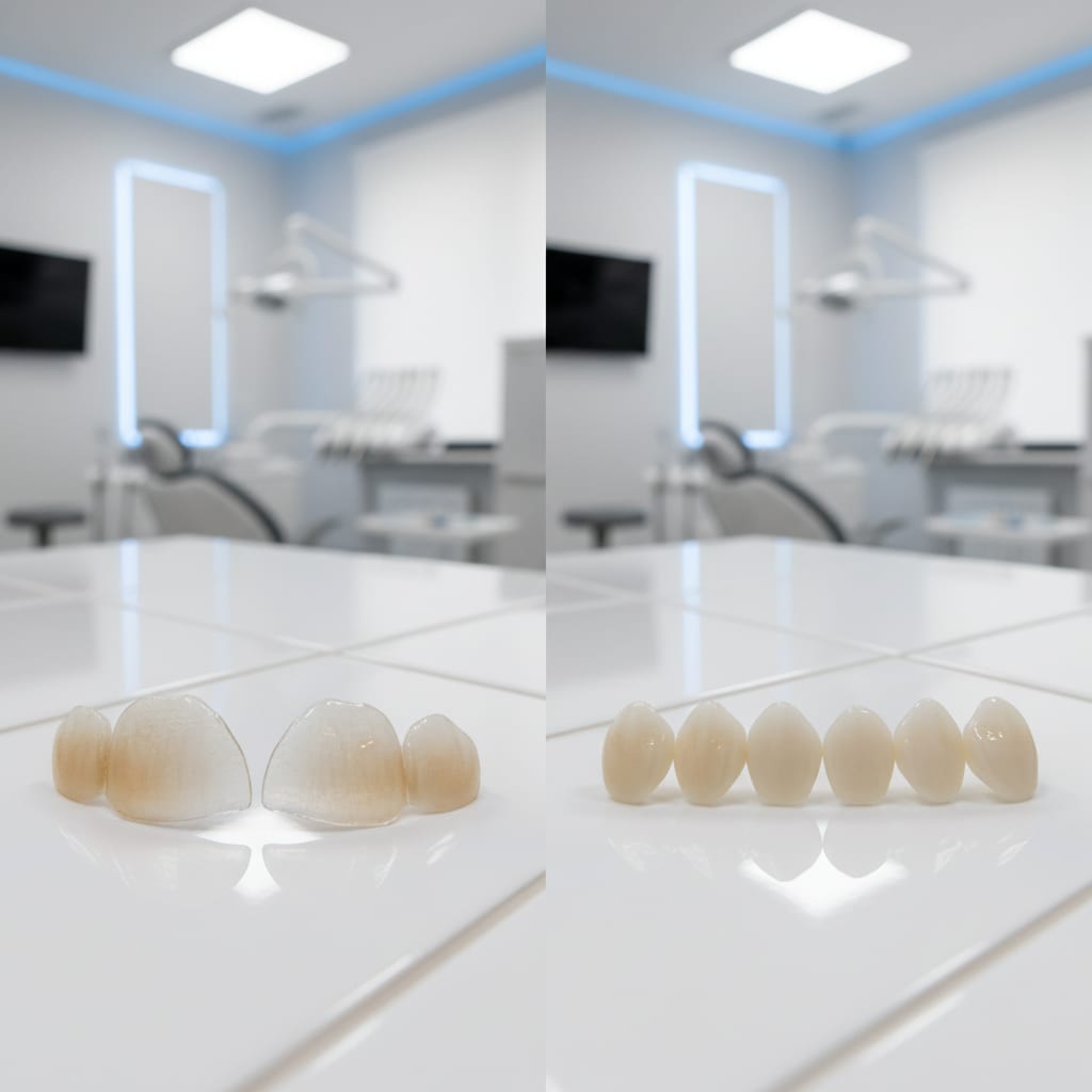Fațete ceramice vs. compozit în România 2026 — comparație completă (preț, durabilitate, estetică)